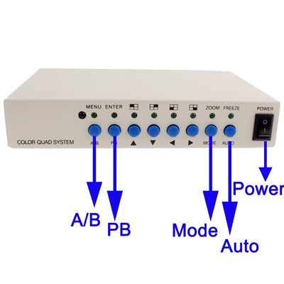 Divisore per processore video a 4 canali di sicurezza quadrupla a colori CCTV (bianco), 4 Channel Processor