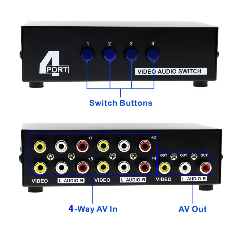 Scatola commutatore RCA AV audio video a 4 porte di ingresso e 1 uscita, 4 Input 1 Output-