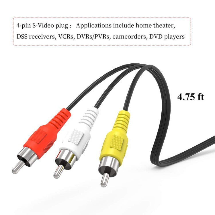 Adattatore convertitore cavo S-Video da 4 pin a 3 RCA AV TV maschio, lunghezza: 1,5 m, S-Video to AV 3RCA Male