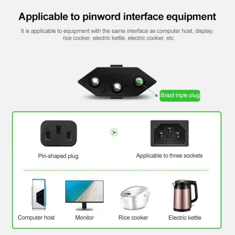 Cavo di alimentazione CA Brasile stile 3 poli, lunghezza: 1,5 m (OD6,8), Brazil Plug, 1.5m (OD6.8)
