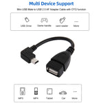 Cavo adattatore Mini USB maschio a USB 2.0 AF da 90 gradi con funzione OTG, lunghezza: 13 cm, Right Augle Mini USB, 13cm