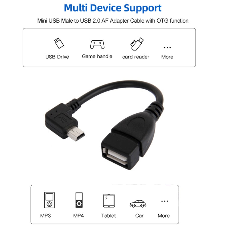 Cavo adattatore Mini USB maschio a USB 2.0 AF da 90 gradi con funzione OTG, lunghezza: 13 cm, Right Augle Mini USB, 13cm