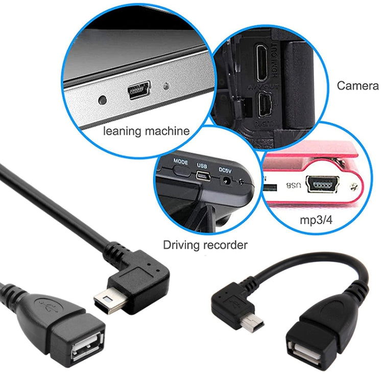 Cavo adattatore Mini USB maschio a USB 2.0 AF da 90 gradi con funzione OTG, lunghezza: 13 cm, Right Augle Mini USB, 13cm