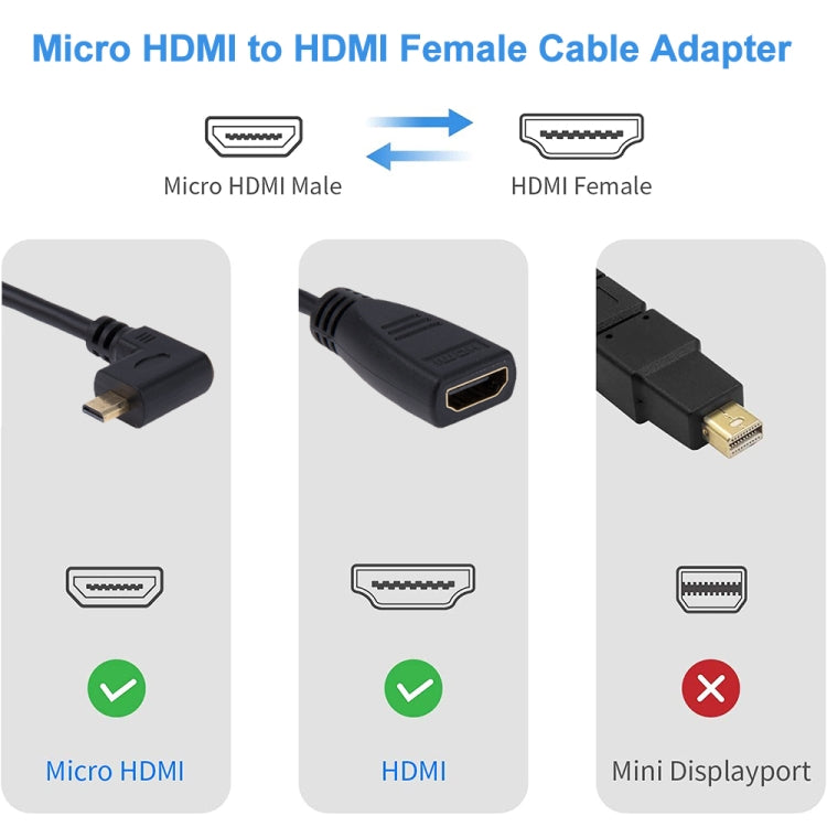 Adattatore cavo Micro HDMI da destra a HDMI femmina da 17 cm a 90 gradi, Right Angle, Length: 17cm