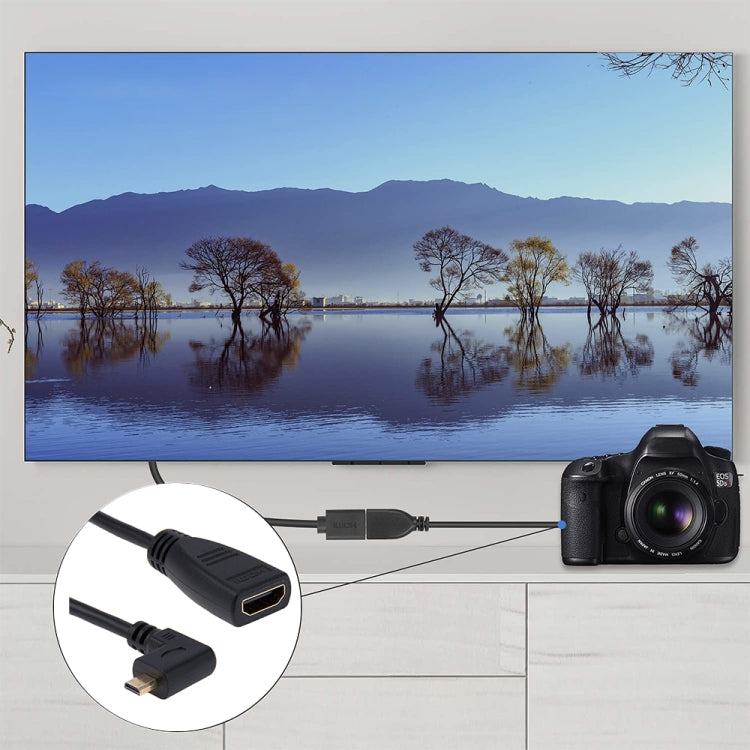 Adattatore cavo Micro HDMI da destra a HDMI femmina da 17 cm a 90 gradi, Right Angle, Length: 17cm