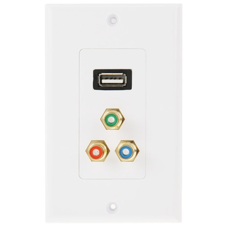 Pannello a parete con presa USB 2.0 e 3 prese RCA femmina