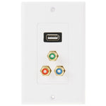 Pannello a parete con presa USB 2.0 e 3 prese RCA femmina