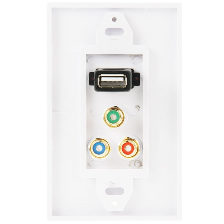 Pannello a parete con presa USB 2.0 e 3 prese RCA femmina