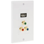 Pannello a parete con presa USB 2.0 e 3 prese RCA femmina