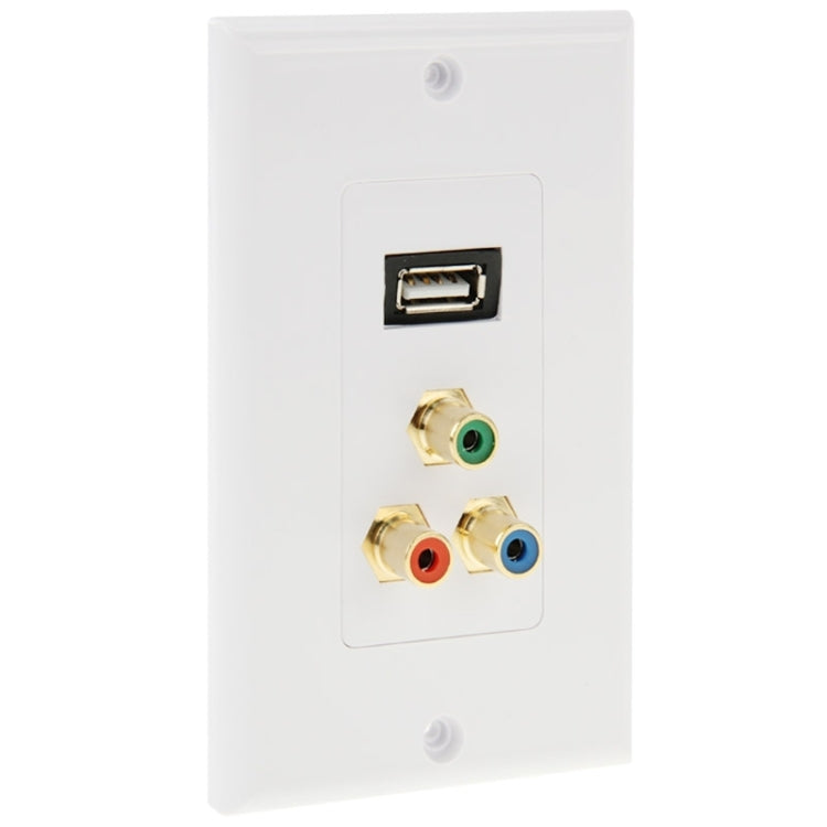 Pannello a parete con presa USB 2.0 e 3 prese RCA femmina