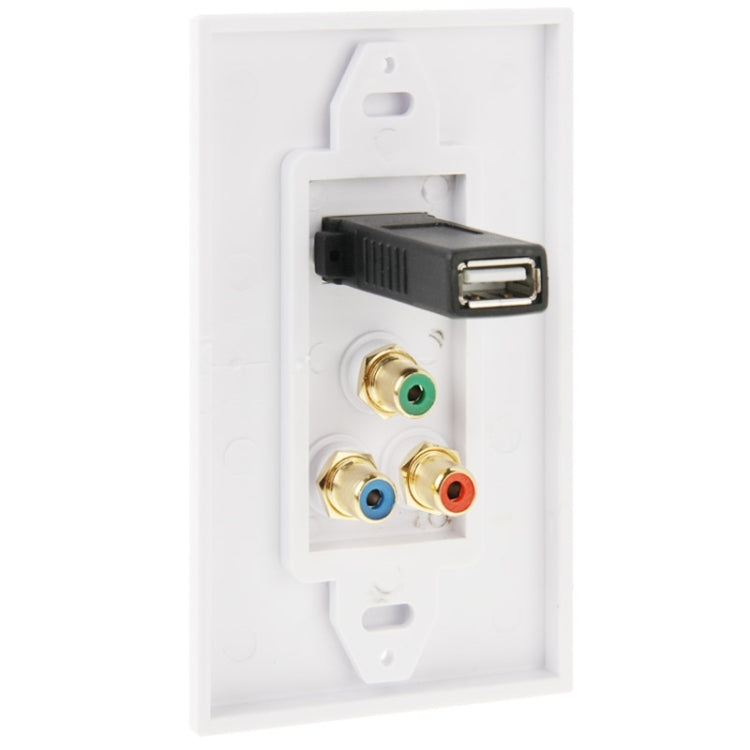 Pannello a parete con presa USB 2.0 e 3 prese RCA femmina