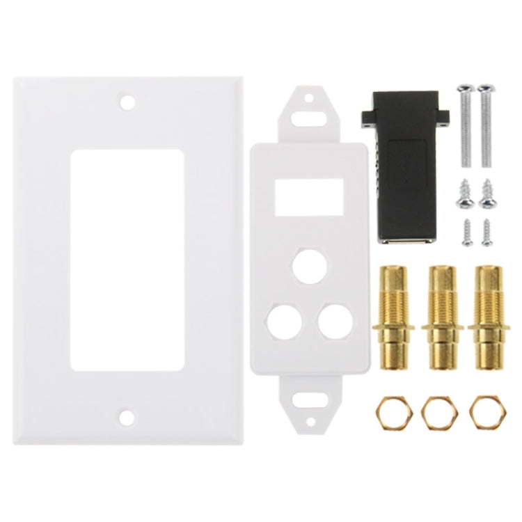 Pannello a parete con presa USB 2.0 e 3 prese RCA femmina