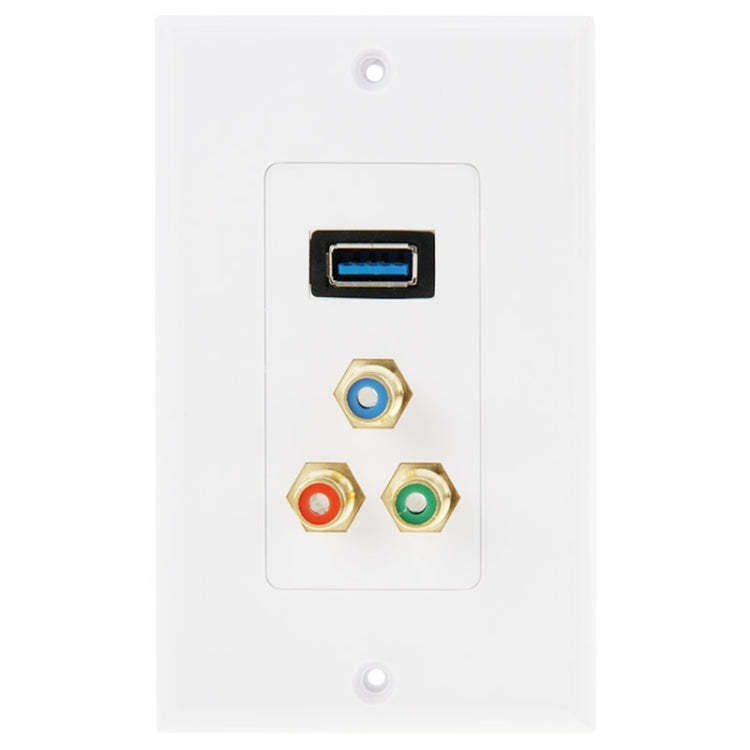 Pannello a parete con presa USB 3.0 e 3 prese RCA femmina