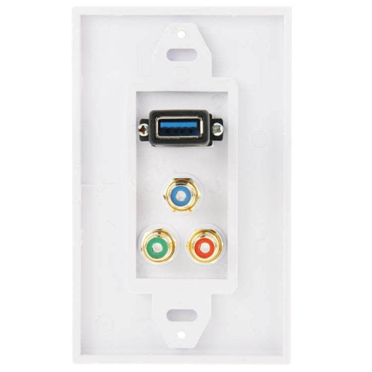 Pannello a parete con presa USB 3.0 e 3 prese RCA femmina