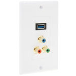 Pannello a parete con presa USB 3.0 e 3 prese RCA femmina