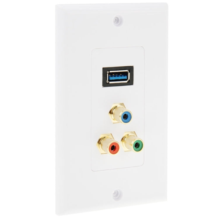 Pannello a parete con presa USB 3.0 e 3 prese RCA femmina