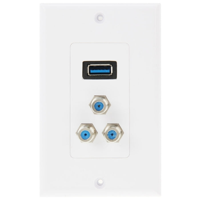 Pannello a parete con presa USB 3.0 femmina + 3 connettori F femmina