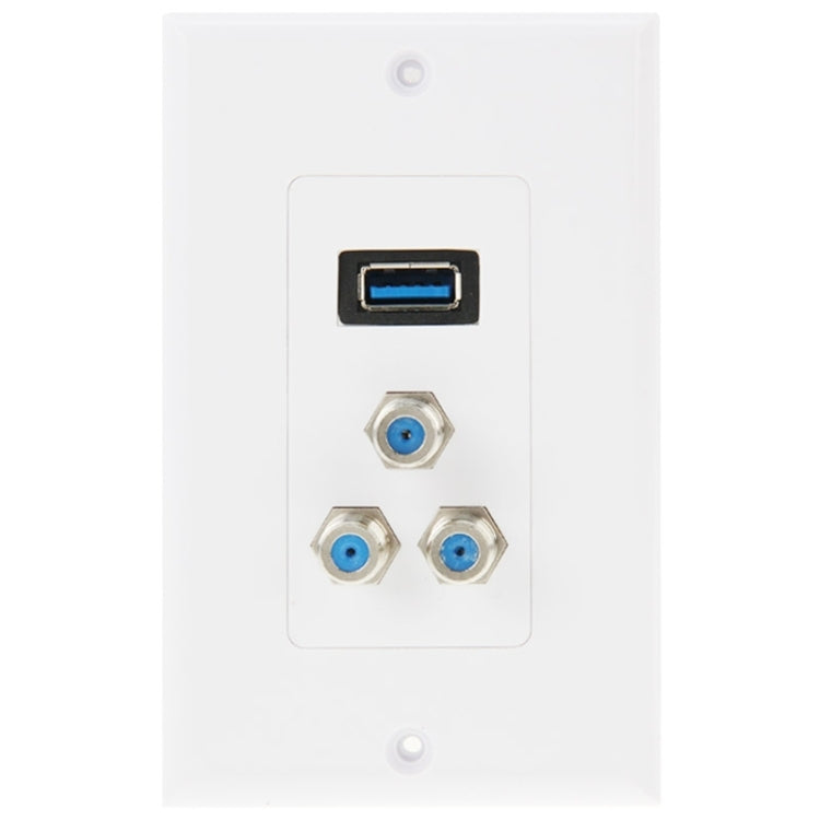 Pannello a parete con presa USB 3.0 e 3 connettori F femmina