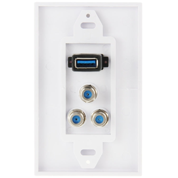 Pannello a parete con presa USB 3.0 e 3 connettori F femmina