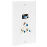 Pannello a parete con presa USB 3.0 e 3 connettori F femmina