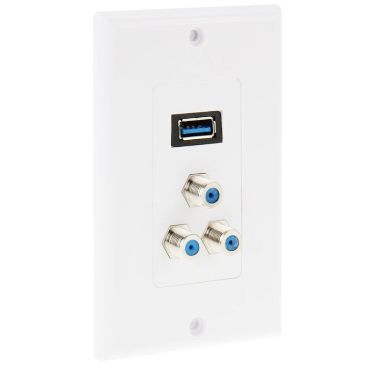 Pannello a parete con presa USB 3.0 e 3 connettori F femmina