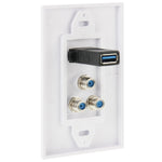 Pannello a parete con presa USB 3.0 e 3 connettori F femmina