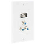 Pannello a parete con presa USB 2.0 e 3 prese F femmina