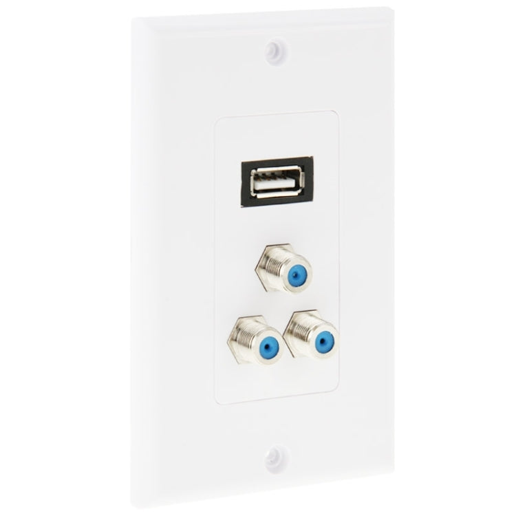 Pannello a parete con presa USB 2.0 e 3 prese F femmina