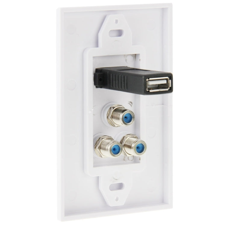 Pannello a parete con presa USB 2.0 e 3 prese F femmina