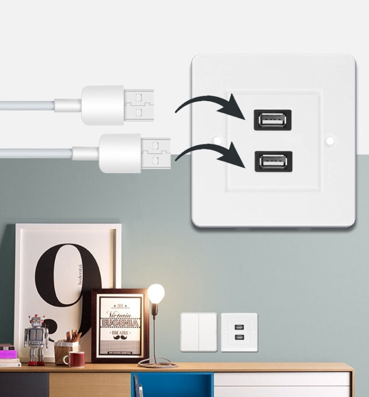 Pannello piastra a muro con doppia presa USB 2.0 femmina per caricabatterie da muro domestico, 2 Ports USB 2.0