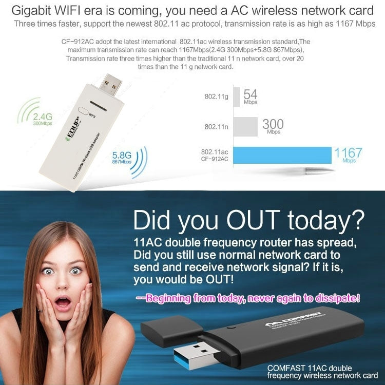 EDUP AC-1601 Adattatore wireless Wi-Fi USB 3.0 dual band 802.11AC 1200M, AC-1601 1200Mbps