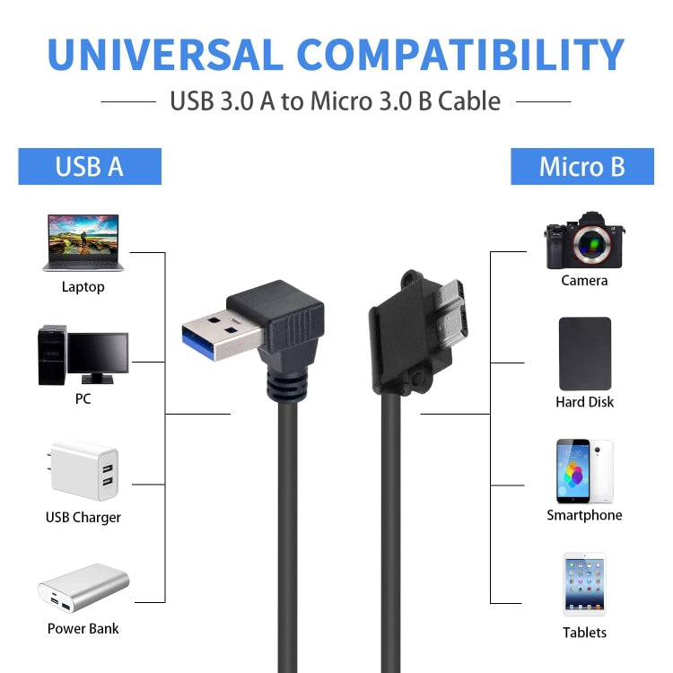 Cavo dati da USB 3.0 a Micro 3.0 da 90 gradi per Galaxy Note III / N9000, lunghezza: 26 cm