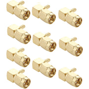 10 pz placcato oro crimpare SMA maschio spina adattatore connettore RF ad angolo retto di 90 gradi per cavo RG174 / RG316 / RG179, Crimp SMA Male Plug Right Angle