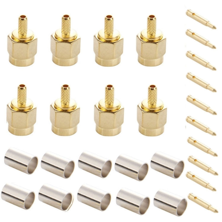 Adattatore connettore RF pin SMA maschio a crimpare placcato oro da 10 pezzi per cavo RG174 / RG316 / RG188 / RG179, Crimp SMA Male Plug