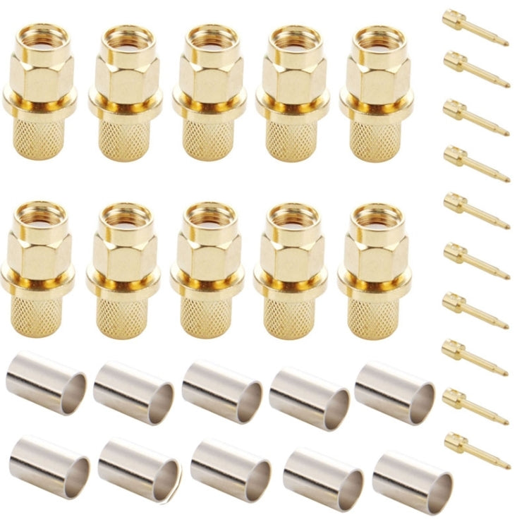 Adattatore connettore RF a crimpare con spina maschio SMA placcato oro da 10 pezzi per cavo RG58 / RG142 / LMR195, SMA Male Plug