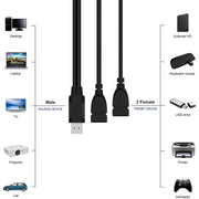 Cavo adattatore USB 2.0 maschio a 2 doppi jack USB femmina per computer/laptop, lunghezza: circa 30 cm, USB 2.0 AM to 2 USB 2.0 AF