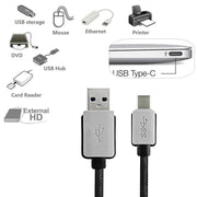 Cavo dati/caricabatterie in tessuto stile 2A USB-C/Type-C 3.1 maschio a USB 3.0 maschio, 1m