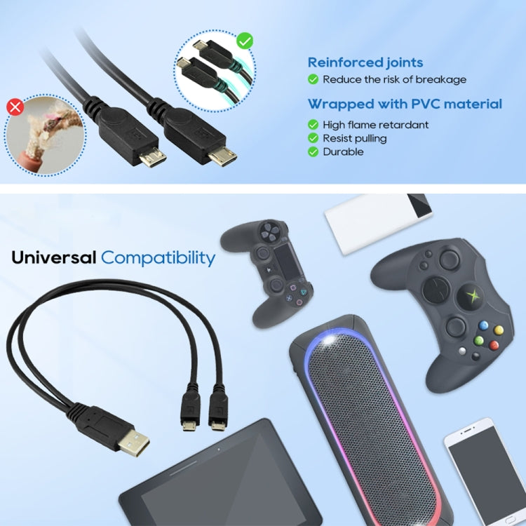 Cavo USB 2.0 maschio a 2 micro USB maschio, lunghezza: circa 30 cm, USB 2.0 AM  to 2 Micro USB