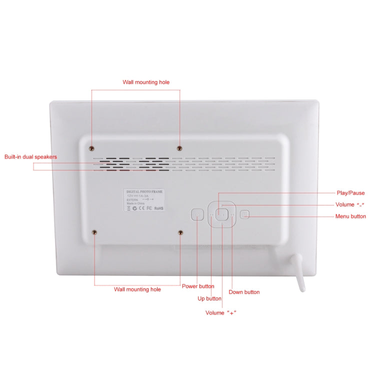 Cornice digitale da 12,1 pollici con supporto e telecomando, programma Allwinner F16, supporto disco flash SD/MMC/USB, 12.1 Inch