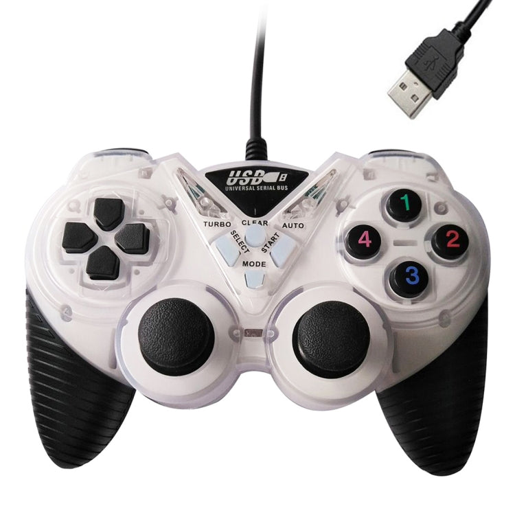 Gamepad con vibrazione cablata Controller USB per PC Joystick Maniglia da gioco (Bianco)