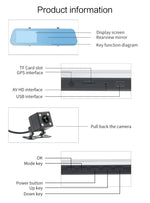 DVR per veicoli con doppia fotocamera, display Full HD 1080P da 4,3 pollici, visione grandangolare da 140 gradi, supporto visione notturna/monitoraggio parcheggio/registrazione in loop/rilevamento movimento/sensore G/scheda TF, 4.3 inch