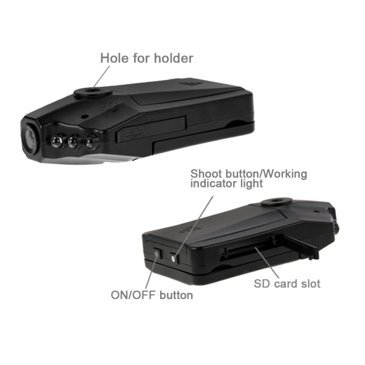 Videoregistratore ad alta definizione con schermo da 2,5 pollici, 6 luci LED, formato video AVI, supporto scheda SD, funzione di registrazione in loop (schema Generalplus), 2.5 inch