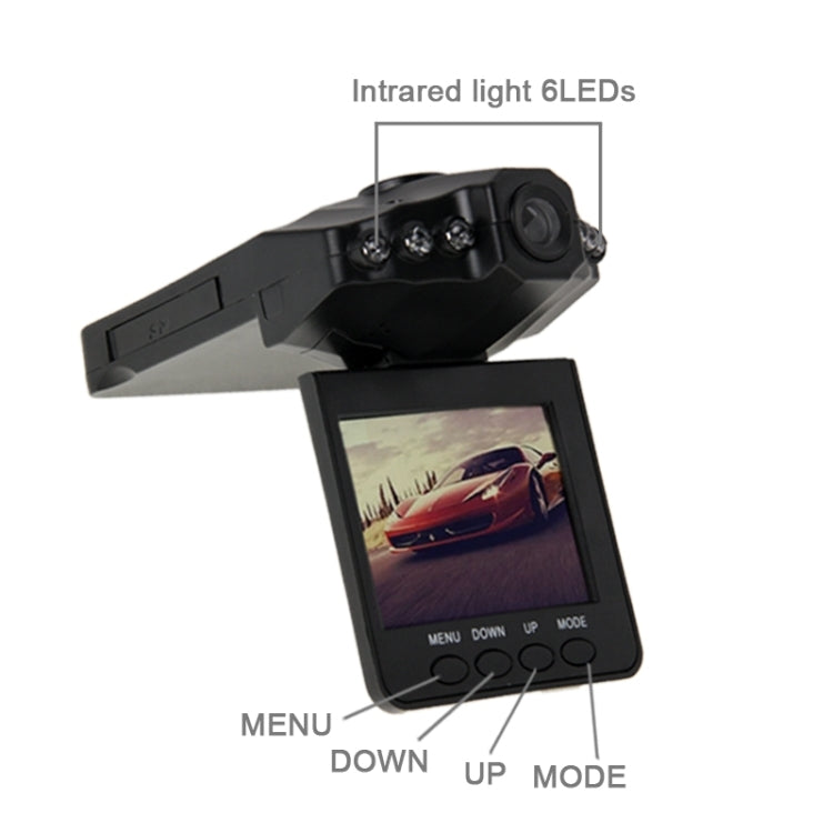 Videoregistratore ad alta definizione con schermo da 2,5 pollici, 6 luci LED, formato video AVI, supporto scheda SD, funzione di registrazione in loop (schema Generalplus), 2.5 inch