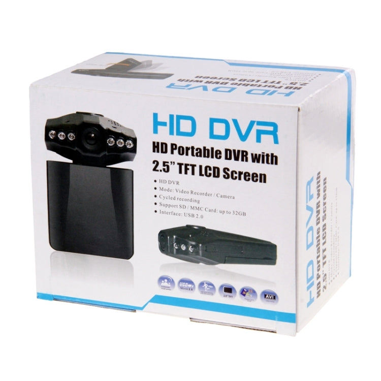 Videoregistratore ad alta definizione con schermo da 2,5 pollici, 6 luci LED, formato video AVI, supporto scheda SD, funzione di registrazione in loop (schema Generalplus), 2.5 inch