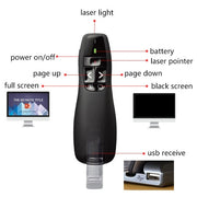 Presentatore multimediale con puntatore laser e ricevitore USB per proiettore/PC/laptop, distanza di controllo: 15 m (R400)