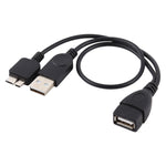 Cavo USB 2.0 AF a Micro-B + USB 2.0 OTG per Samsung Galaxy Note III / N9000, con alimentazione, lunghezza: 24 cm (nero)