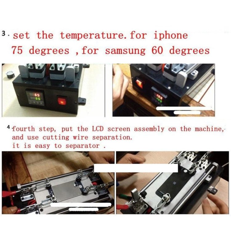 LCD Touch Panel Separator Glue Dismantling Machine for iPhone / Samsung / HTC / Sony etc. Supported LCD Panel Size: 20cm x 11cm (AC 110 - 220V), 20x11cm