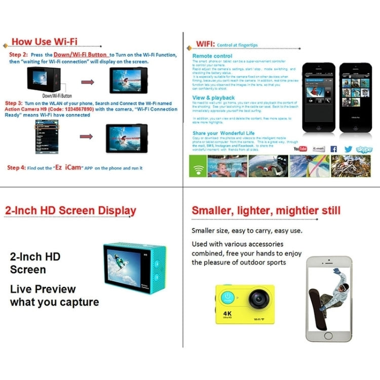 Fotocamera sportiva WiFi H9 4K Ultra HD 12MP impermeabile
