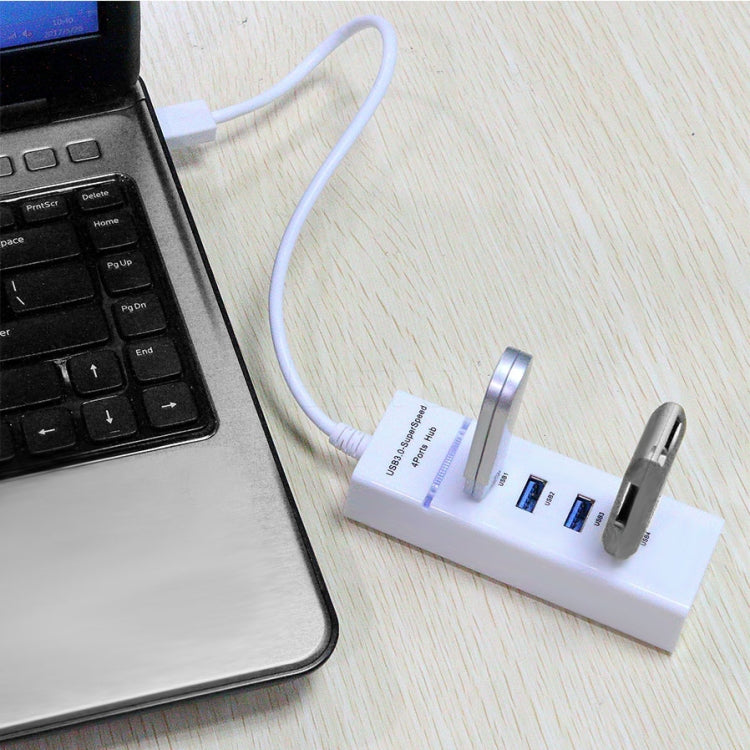 Splitter hub USB 3.0 a 4 porte con LED, super velocità 5 Gbps, BYL-P104, USB 3.0 (White), USB 3.0 (Black)