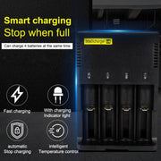 Caricabatterie universale per batterie al litio per 26650/22650/18650/17670/18490/17500/17335/16340/14500/10440 (100 V - 240 V), i4